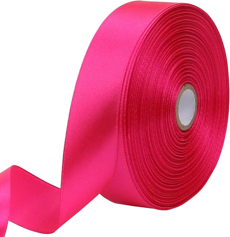 Riunbb Hot Pink Solid Satin Ribbon 1 Inch 50 Yards Solid Polyester Fabric Ribbon for Gift Wrapping Wedding Christmas Baby Shower Birthday Party Decoration Handmade Immortal Flower Craft - Image 1